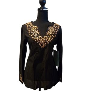 Krazy Kat Sample with tag Embroidered Black and Gold Women's Tunic, Size Small.